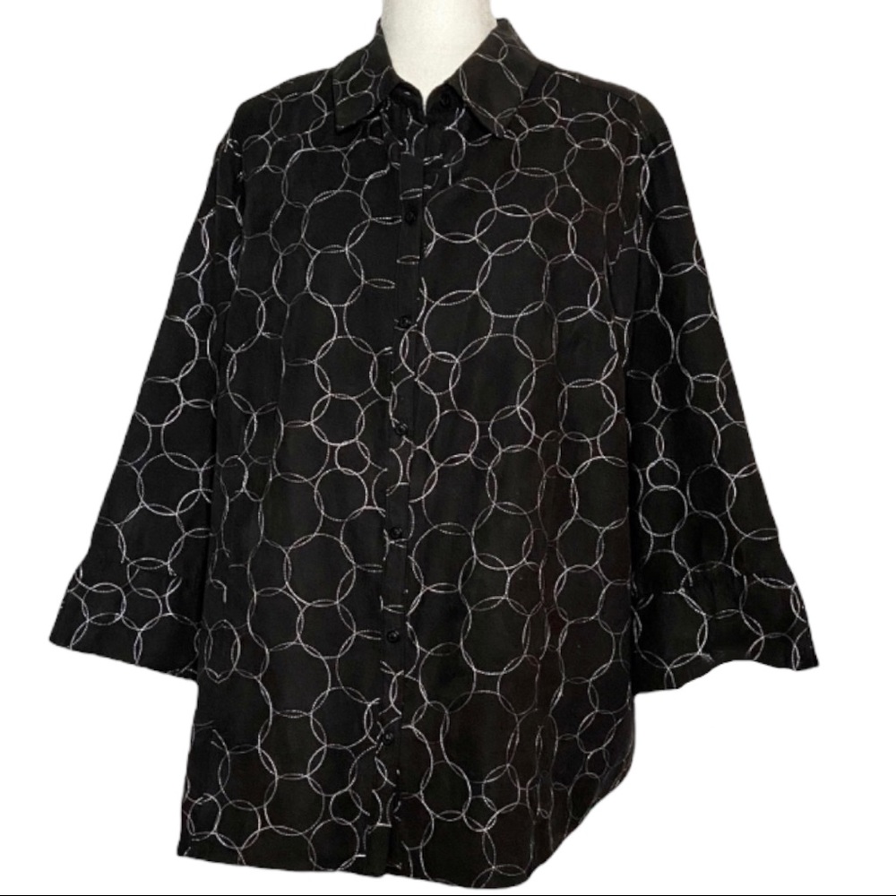 Sag Harbor Black Ultrasuede Button Down Top Jacket Contrast Stitching Size 2X